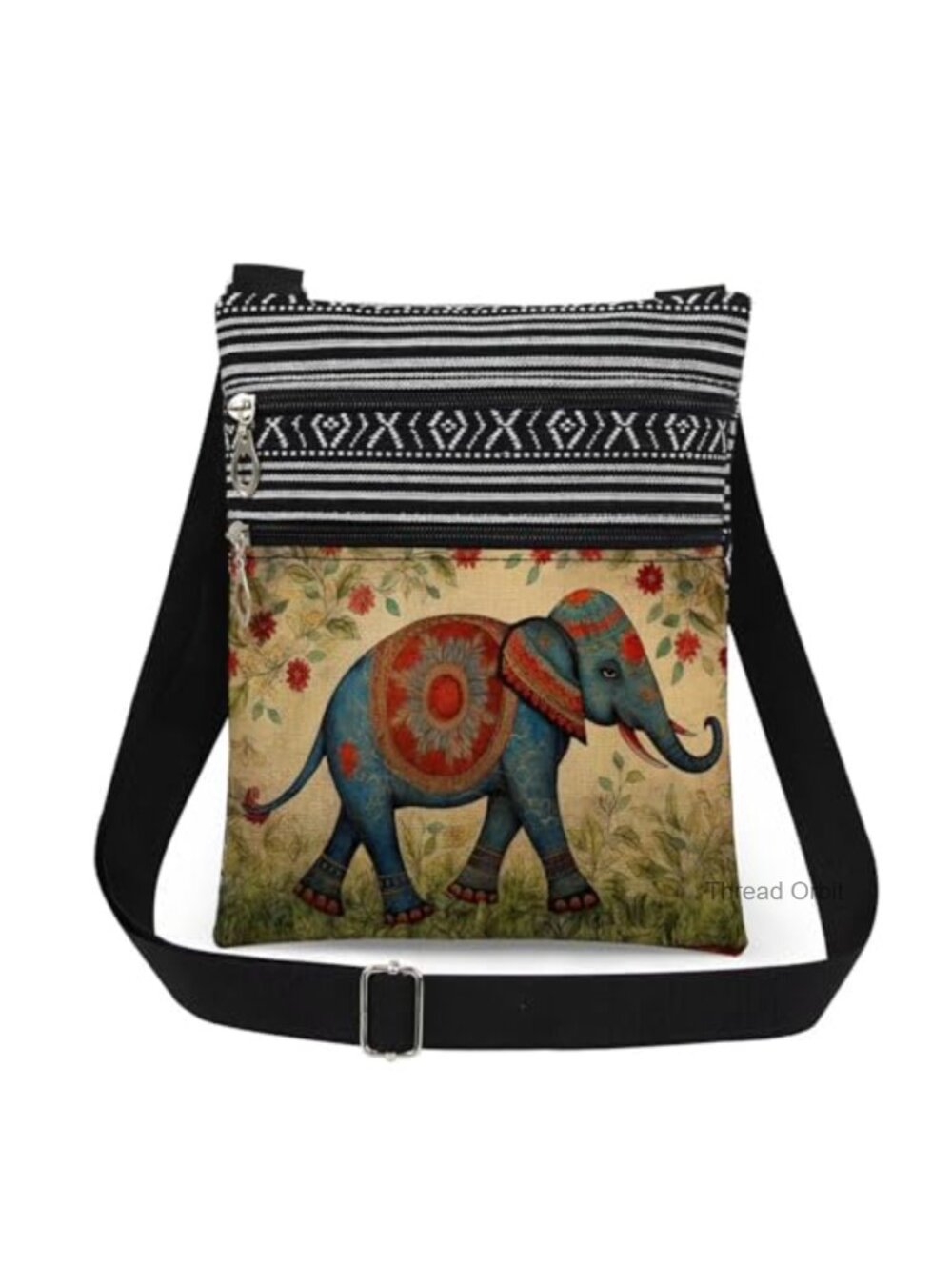 Polyester Elephant Print Crossbody Bag Adjustable Strap Messenger Purse